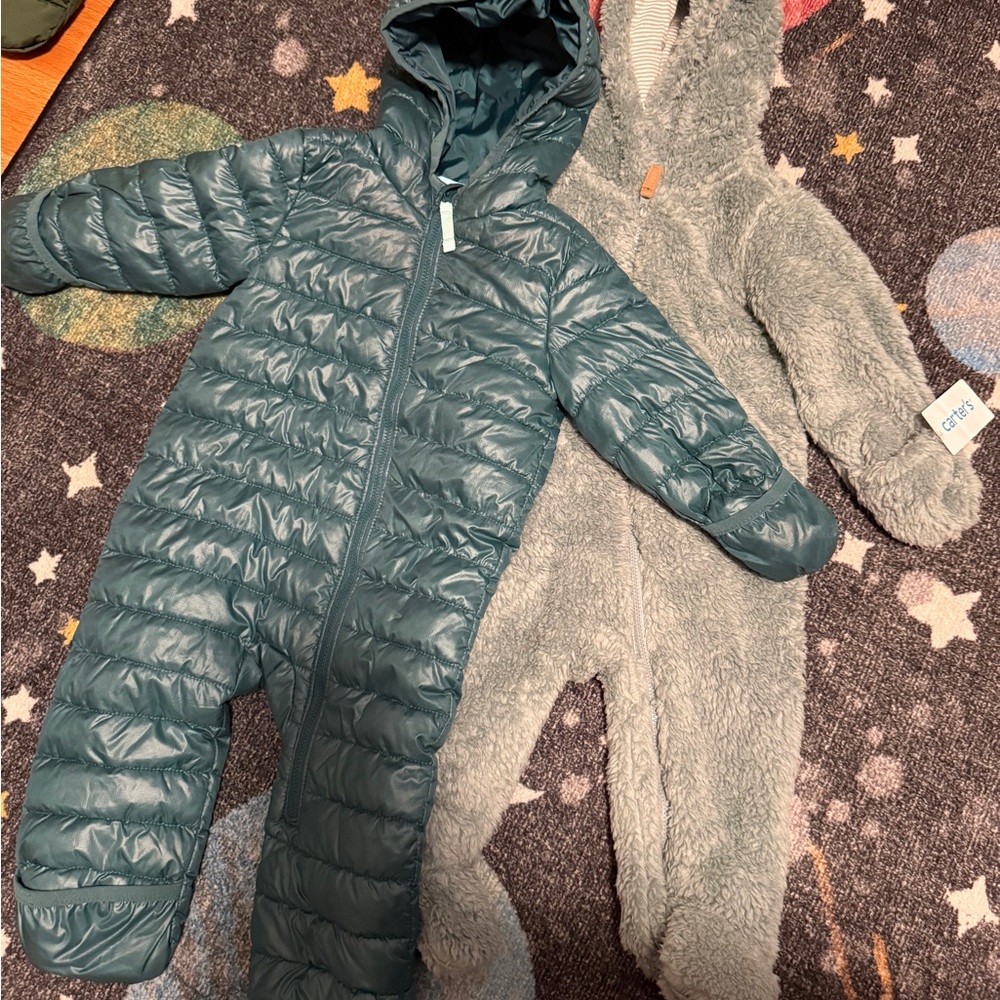 Primary and Carter’s Kids One Piece Footies - Green and Teal
